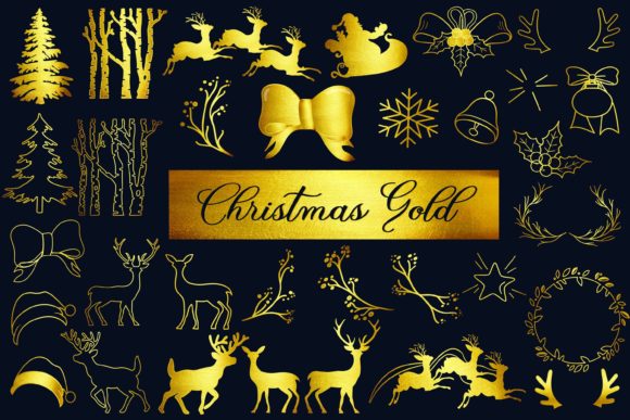 Christmas Collection Gold DIY Design PNG for Graphics and Illustrations