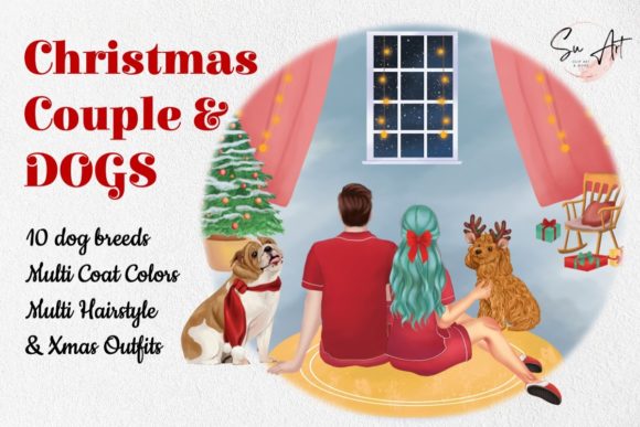 Christmas Couple with Dog Breeds: A Festive Graphic Asset