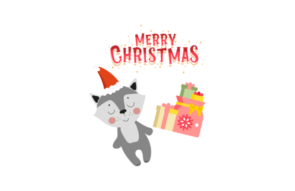 Christmas Illustration Wolf Present: A Festive Graphic Asset