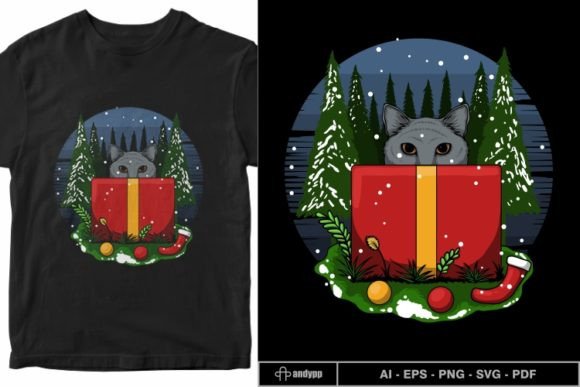 Merry Christmas Kitten Gift Box Vector: A Festive Graphic Asset