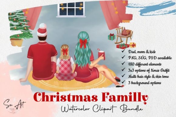 Watercolor Christmas Family Clipart: A Festive Graphics Treasure